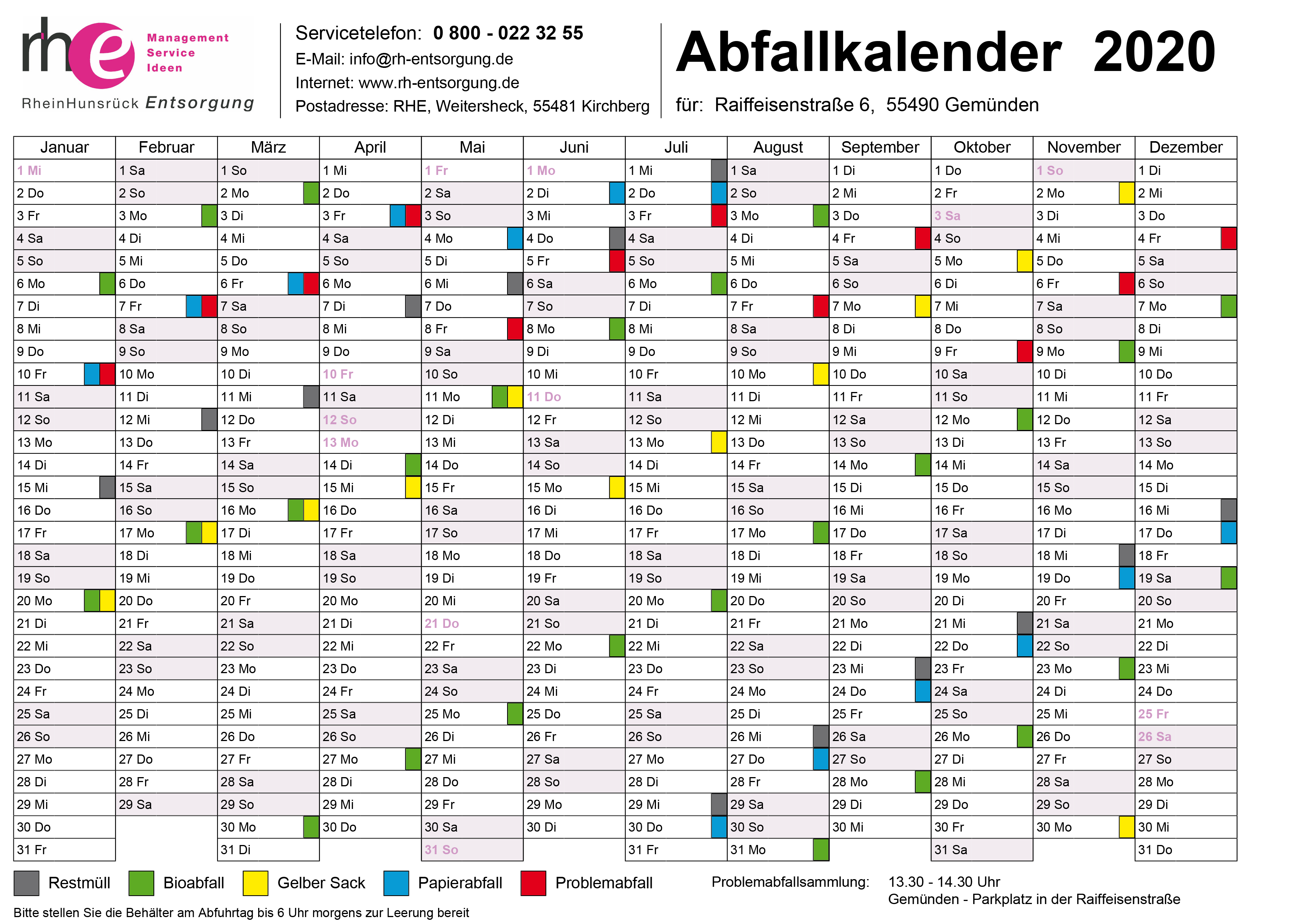 Vorschau Abfallkalender 2017 Vorschau Abfallkalender 2020